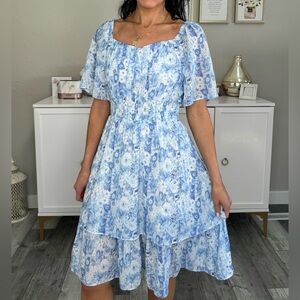 Grace Karin Blue and White Tiered Sundress | Size Small | NWT
